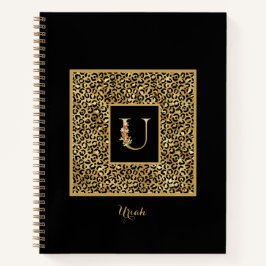 Moderne Luipaard Gouden Persoonlijke Monogram Lett Notitieboek