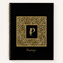 Moderne Luipaard Gouden Persoonlijke Monogram Lett Notitieboek