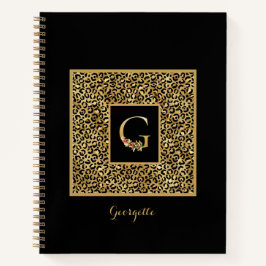 Moderne Luipaard Gouden Persoonlijke Monogram Lett Notitieboek