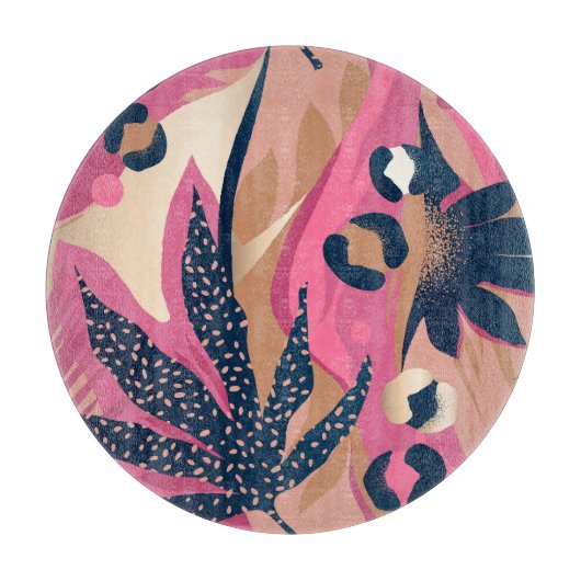 Moderne luipaard huid, exotische bloemen. snijplank (Voorkant)