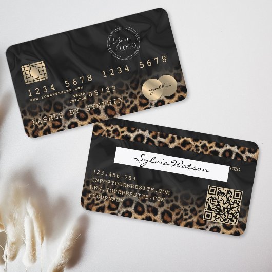 Moderne Luipaard Logo QR Code Creditcard Stijl Visitekaartje