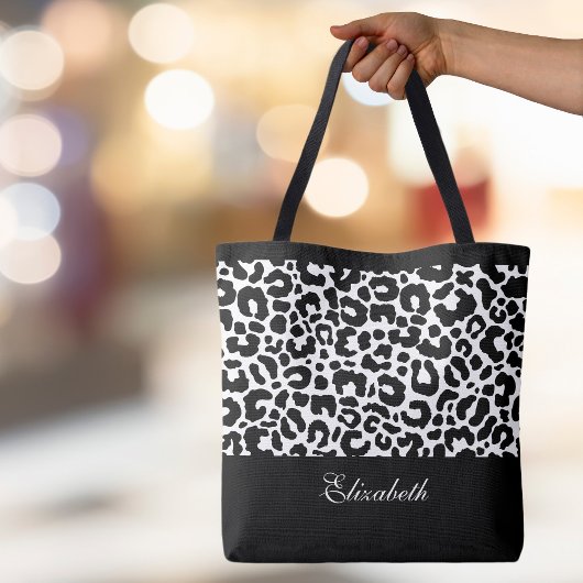 Moderne Luipaard Monogram Zwarte Witte Chic Tote Bag