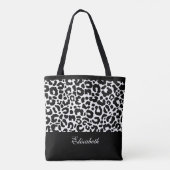 Moderne Luipaard Monogram Zwarte Witte Chic Tote Bag (Achterkant)