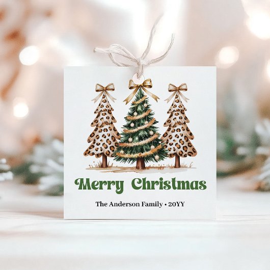 Moderne Luipaard Patroon Kerstmis Aangepaste Naam  Bedankjes Labels