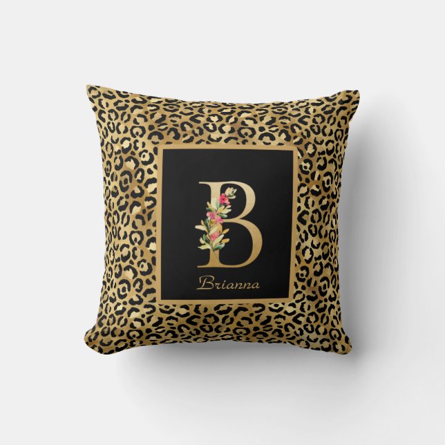 Moderne Luipaard Persoonlijk Monogram B Initiaal Kussen (Voorkant)