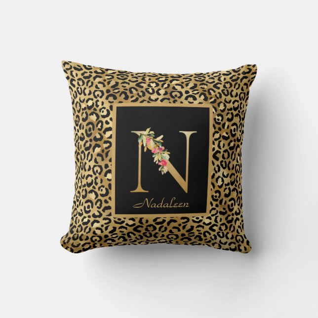 Moderne Luipaard Persoonlijk Monogram N Initiaal Kussen (Voorkant)