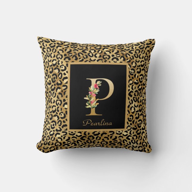 Moderne Luipaard Persoonlijk Monogram P Initiaal Kussen (Voorkant)