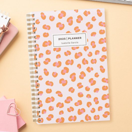 Moderne luipaard print roze Sinaasappel weekplanne Planner