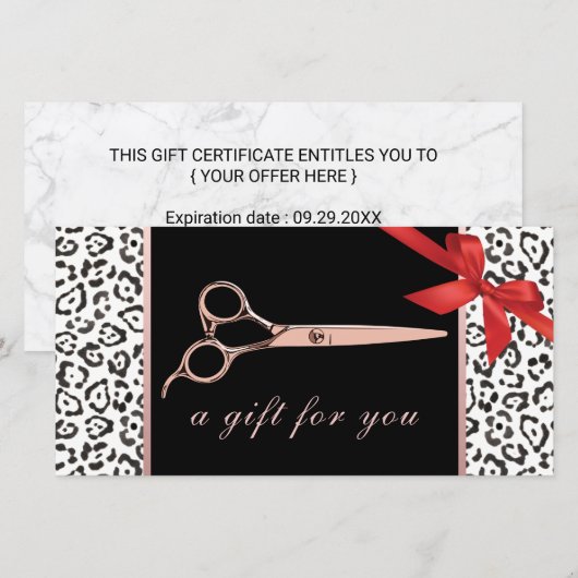 Moderne Luipaard Roze Gouden Schaar Cadeaubonnen (Voorkant / Achterkant)