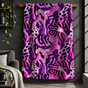 Moderne Luipaard Tijger Heet Roze Magenta Dekbed D Sherpa Deken