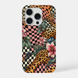 Moderne Luipaard & Tropische Bloemige Hoesje - Roz iPhone 15 Pro Case
