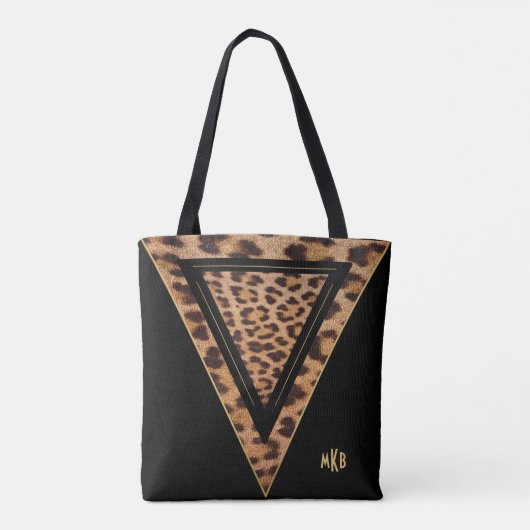 Moderne luipaard zwart-wit afdrukken en gouden mon tote bag (Achterkant)