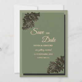 Moderne Luxe Aardesteen Salie Groen & Goud Klassie Save The Date
