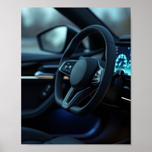 Moderne luxe auto-interieur blauwe omgevingsverlic poster (Voorkant)