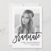 Moderne Luxe Black Script Graduparty Kaart (Voorkant)