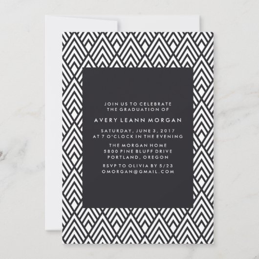 Moderne Luxe Black Script Graduparty Kaart (Achterkant)