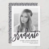 Moderne Luxe Black Script Graduparty Kaart (Voorkant / Achterkant)