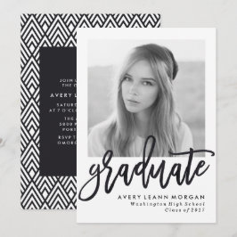Moderne Luxe Black Script Graduparty Kaart