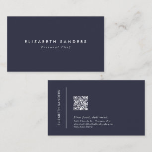 Moderne Luxe Blauwe Minimale Tekst met QR Visitekaartje