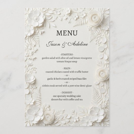 Moderne Luxe Bloemige Bruiloft  Menu (Voorkant)