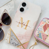 Moderne luxe blush roze goud monogram elegant iPhone 16 hoesje