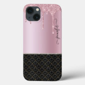 Moderne Luxe Blush Roze Zwart Chique Glitter Drip Case-Mate iPhone Case (Achterkant)