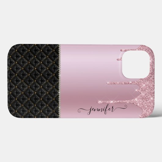 Moderne Luxe Blush Roze Zwart Chique Glitter Drip Case-Mate iPhone Case (Achterkant (horizontaal))