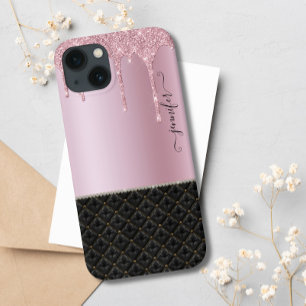 Moderne Luxe Blush Roze Zwart Chique Glitter Drip Case-Mate iPhone Case