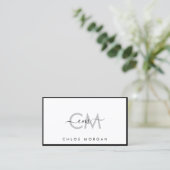 Moderne luxe chic zwart wit script signatuur visitekaartje (Staand voorkant)