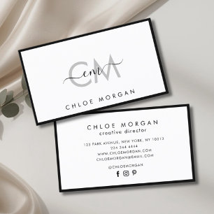 Moderne luxe chic zwart wit script signatuur visitekaartje