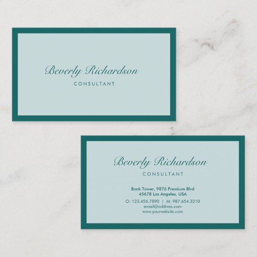 Moderne luxe, eenvoudige professionele turkooise visitekaartje (Voorkant / Achterkant)