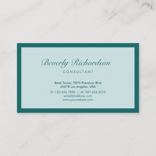 Moderne luxe, eenvoudige professionele turkooise visitekaartje (Achterkant)