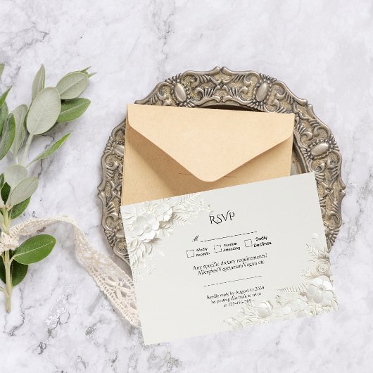 Moderne Luxe Elegante Bloem Bruiloft RSVP Kaartje