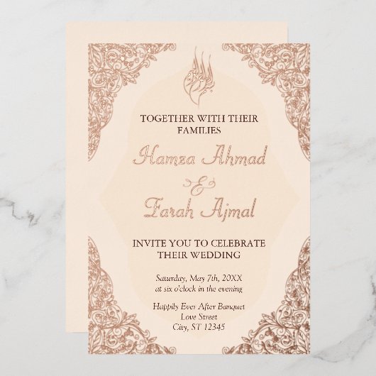 Moderne Luxe Elegante Moslim Islamitisch Goud Folie Uitnodiging (Voorkant / Achterkant)