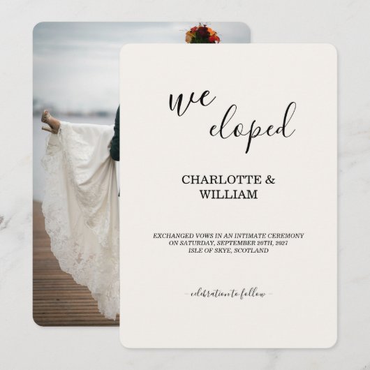 Moderne luxe elopement-aankondigingsfotokaart kaart (Voorkant / Achterkant)