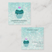 Moderne luxe glittercupcake zelfgemaakte bakkerij vierkante visitekaartje (Voorkant / Achterkant)