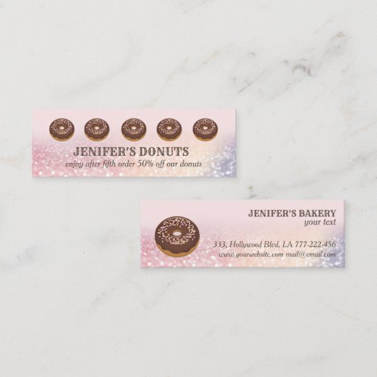 Moderne luxe glitterdonuts zelfgemaakte bakkerij mini visitekaartje (Voorkant / Achterkant)