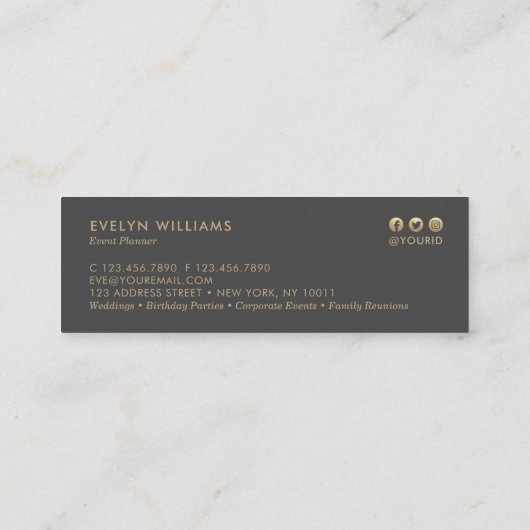 Moderne Luxe Gold en marmer Dark Grey Event Planne Mini Visitekaartje (Achterkant)