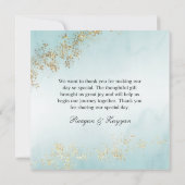 Moderne Luxe Gold Flecks Blauwgroen mist Wedding Bedankkaart (Achterkant)