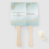 Moderne Luxe Gold Flecks Blauwgroen mist Wedding Handwaaier (Voorkant en achterkant)