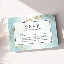 Moderne Luxe Gold Flecks Blauwgroen mist Wedding RSVP Kaartje