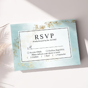 Moderne Luxe Gold Flecks Blauwgroen mist Wedding RSVP Kaartje