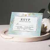 Moderne Luxe Gold Flecks Blauwgroen mist Wedding RSVP Kaartje
