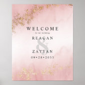 Moderne Luxe Gold Flecks Blush Pink Weddenschap Poster (Voorkant)