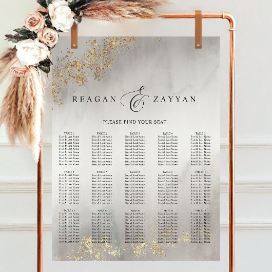 Moderne Luxe Gold Flecks Gray Wedding Seating Char Poster
