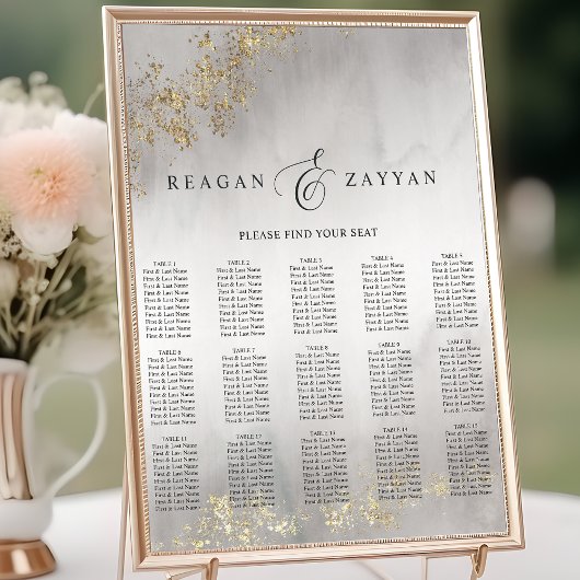 Moderne Luxe Gold Flecks Gray Wedding Seating Char Poster