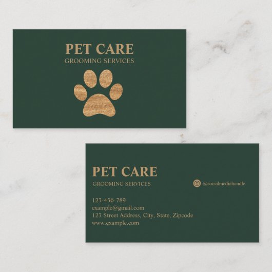 Moderne luxe Golden Paw Pet Grooming Service Visitekaartje (Voorkant / Achterkant)