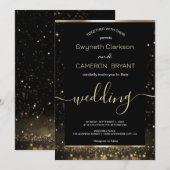 Moderne luxe goud zwart glinsterende uitnodiging (Voorkant / Achterkant)