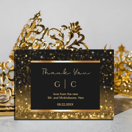 Moderne luxe goud zwart glitters  bedankkaart