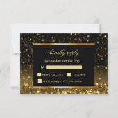 Moderne Luxe Goud Zwart Sparkles RSVP Kaartje (Voorkant)